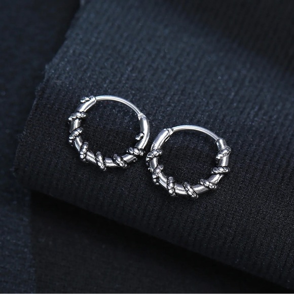 Small Huggie Hoop Earrings,Viking Thick Hoop Earring,Stainless Steel - Picture 2 of 5